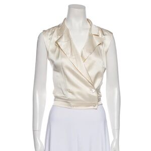 Vintage Chanel Fall 1998 Cropped Silk Tuxedo Top